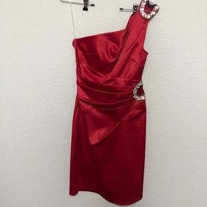Red satin cocktail dress